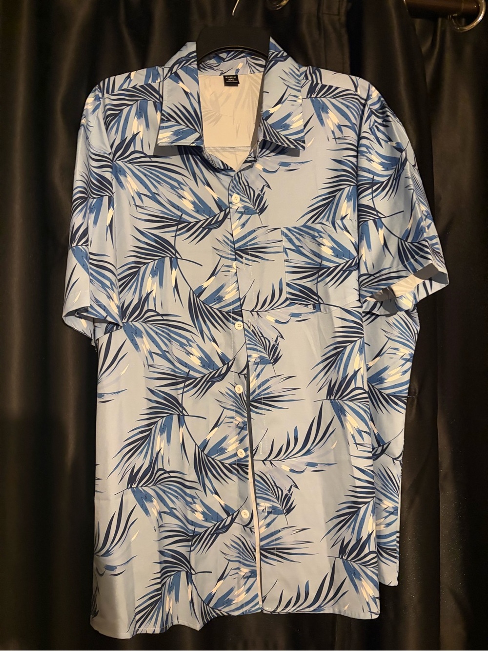 Men's Light Blue Tropical Print Short-Sleeve Shirt SHEIN size XXL